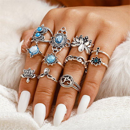 Cubic Zirconia and Silver-Plated Tortoise Ring Set, jewelry gift sets for women, dainty minimalist design, front view