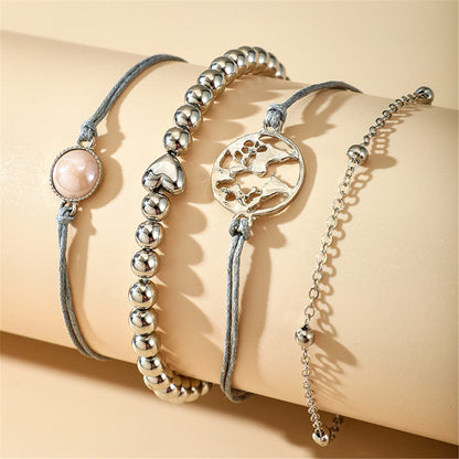 Silver-Plated Globe Charm Bracelet Set, jewelry gift sets for women, botanical inspired, front view