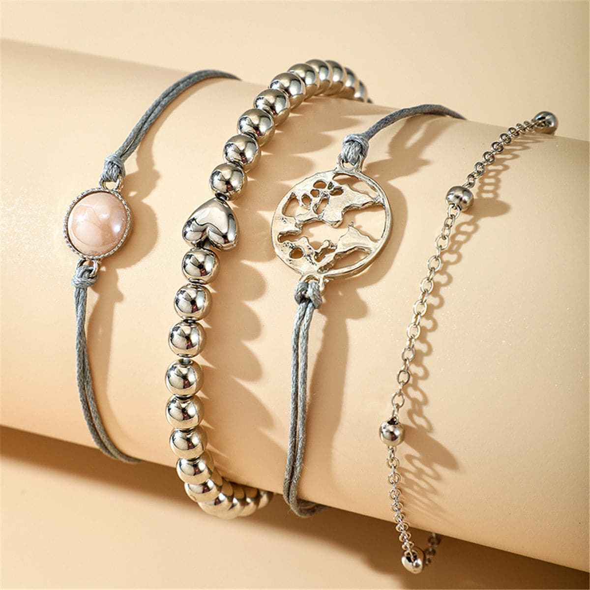 Silver-Plated Globe Charm Bracelet Set