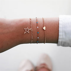 18K Gold-Plated Star & Heart Bracelet Set