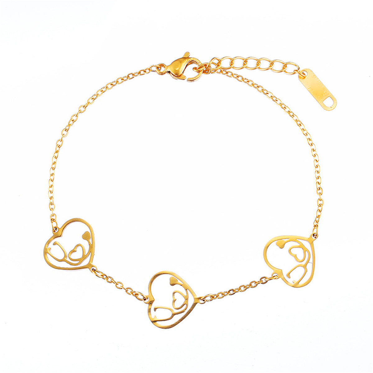18K Gold-Plated Stethoscope Heart Charm Bracelet, gold bracelet for women, dainty minimalist design, front view