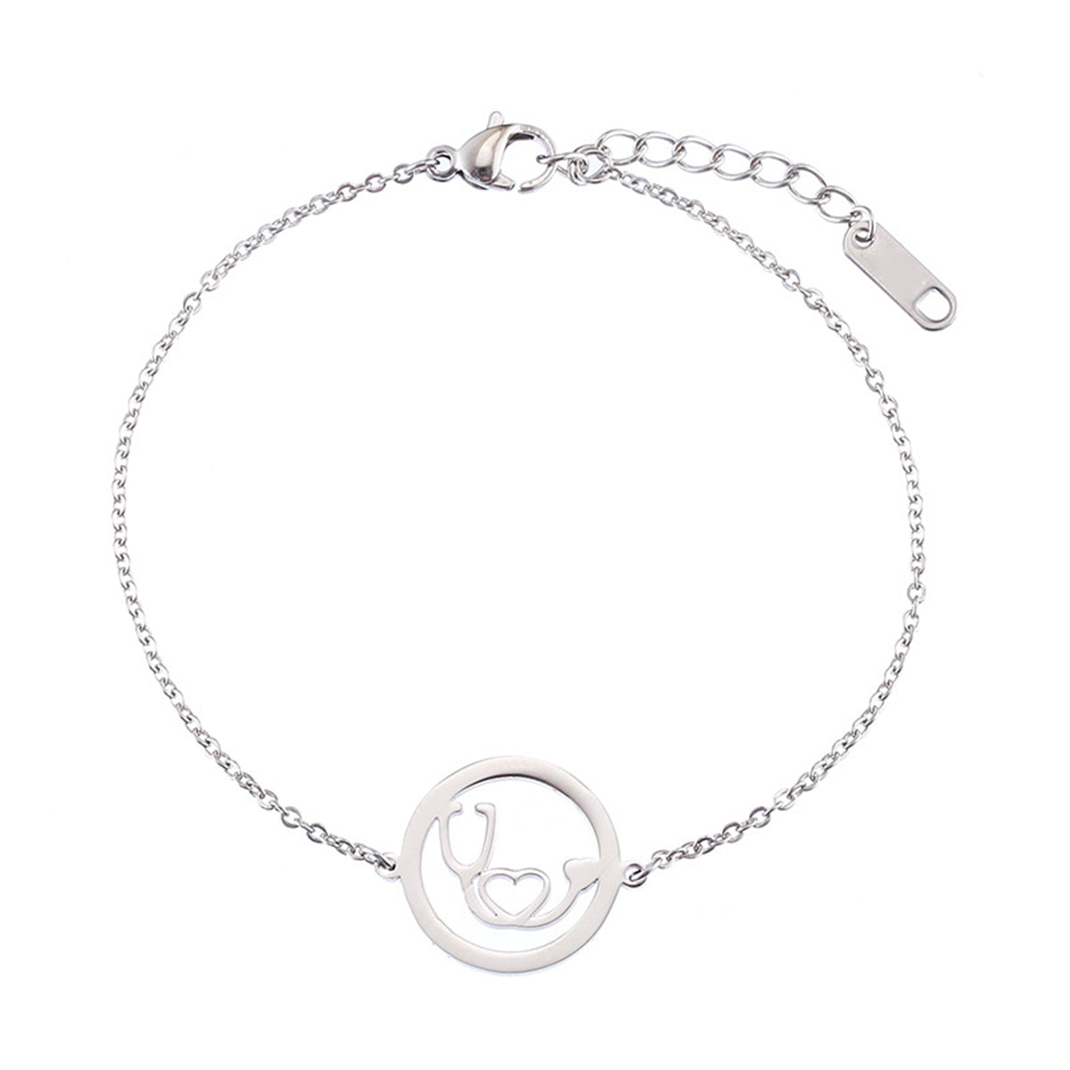 Silver-Plated Stethoscope Charm Bracelet, silver bracelet for women, elegant gift for her, front view