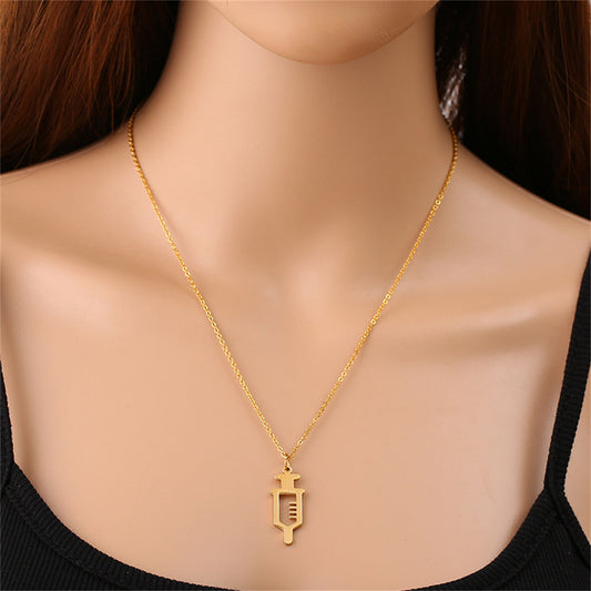 18K Gold-Plated Open Injector Pendant Necklace, gold pendant necklace for women, botanical inspired, front view