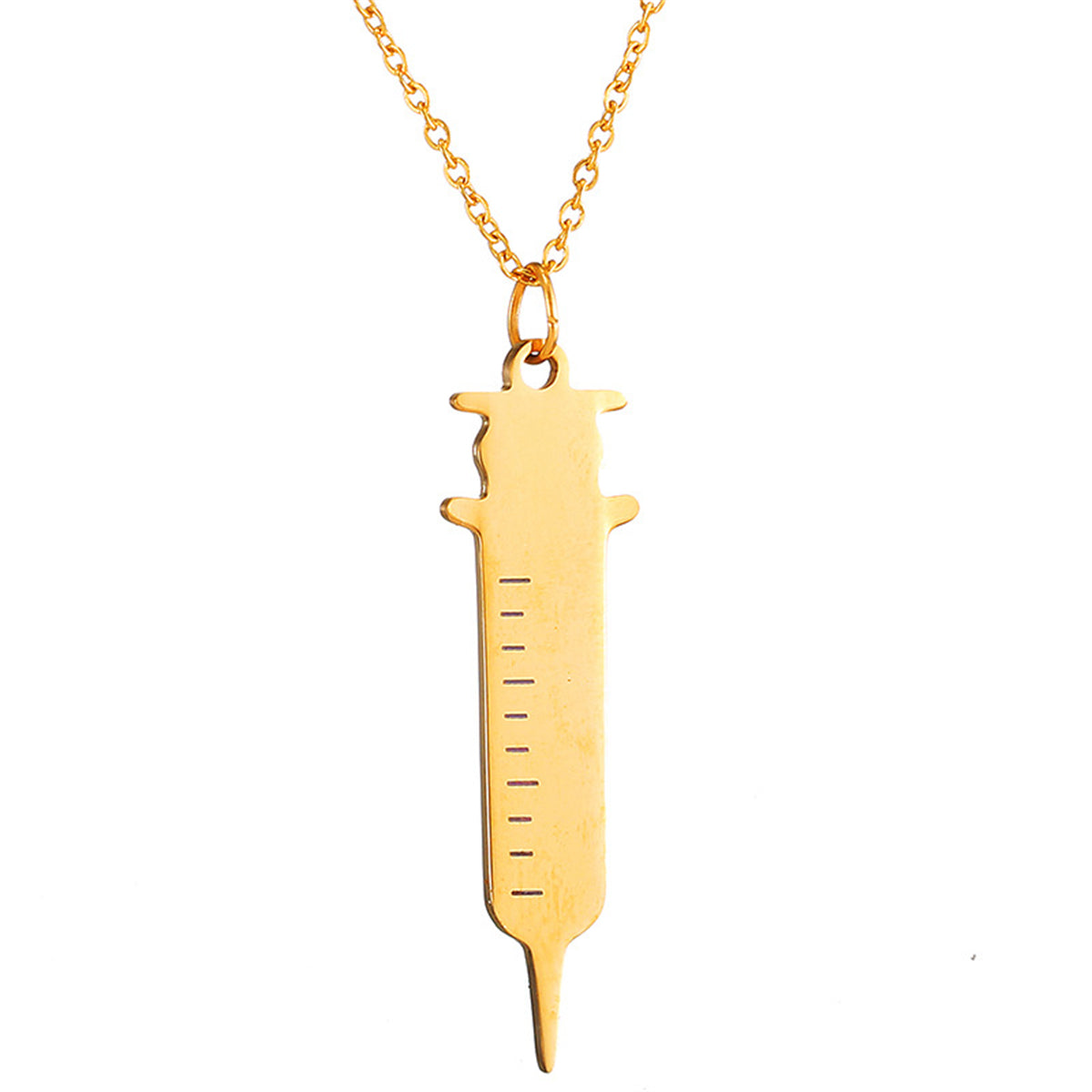 18K Gold-Plated Injector Pendant Necklace, gold pendant necklace for women, botanical inspired, front view