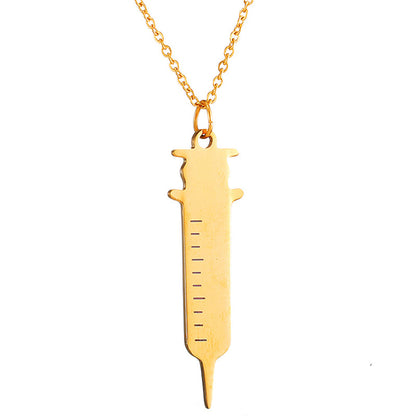 18K Gold-Plated Injector Pendant Necklace, gold pendant necklace for women, botanical inspired, front view