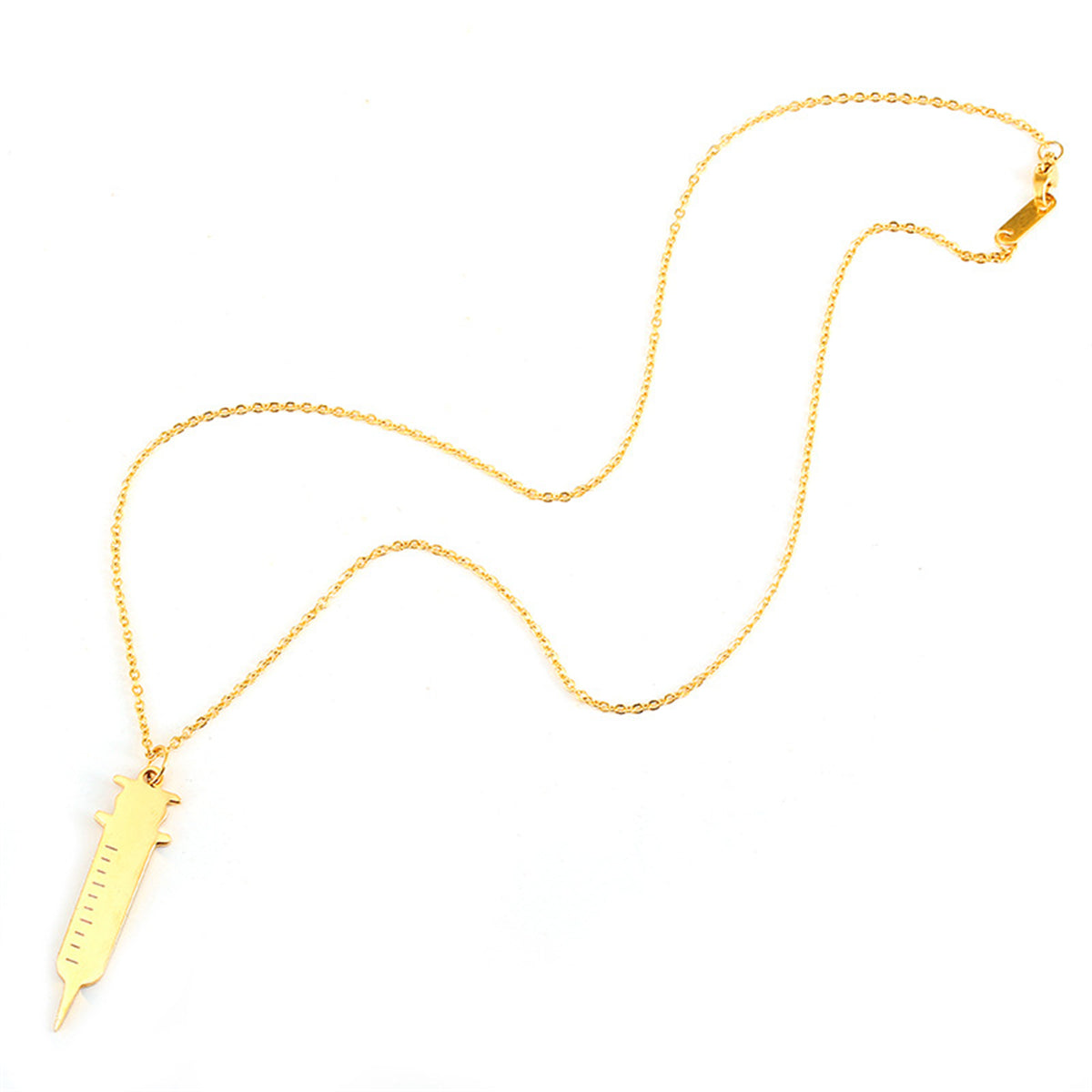 18K Gold-Plated Injector Pendant Necklace, gold pendant necklace for women, botanical inspired, detail close-up