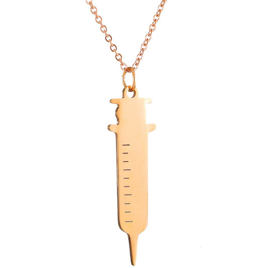18K Rose Gold-Plated Injector Pendant Necklace, rose gold pendant necklace for women, vintage-inspired design, front view