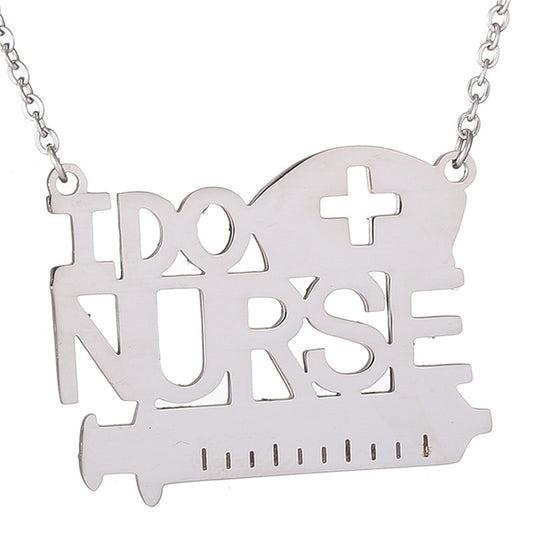 Silver-Plated 'I Do Nurse' Pendant Necklace, silver pendant necklace for women, botanical inspired, front view