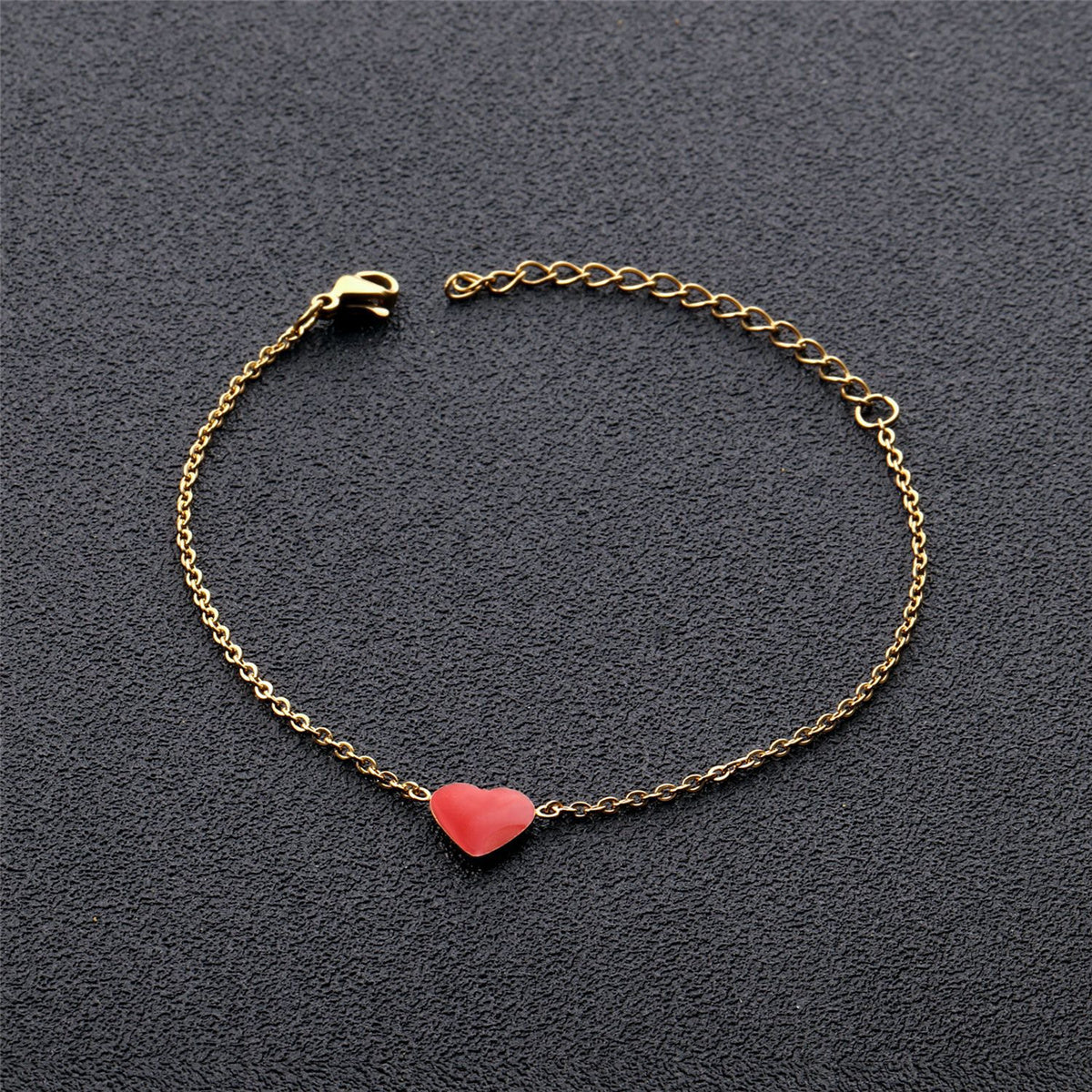 Red Enamel and 18K Gold-Plated Heart Charm Bracelet, gold bracelet for women, botanical inspired, styled look