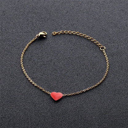 Red Enamel and 18K Gold-Plated Heart Charm Bracelet, gold bracelet for women, botanical inspired, styled look