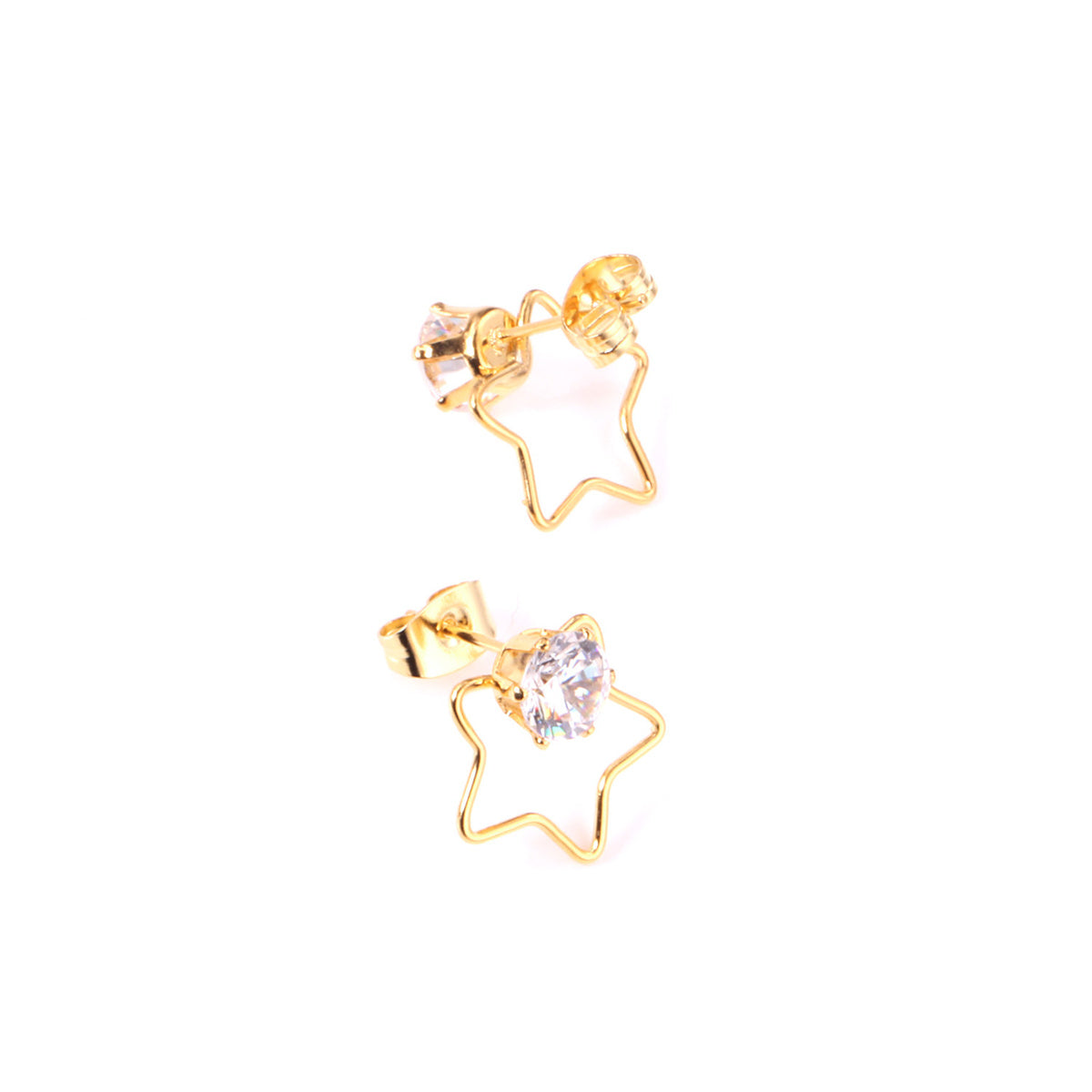 Cubic Zirconia & 18K Gold-Plated Open Star Stud Earrings