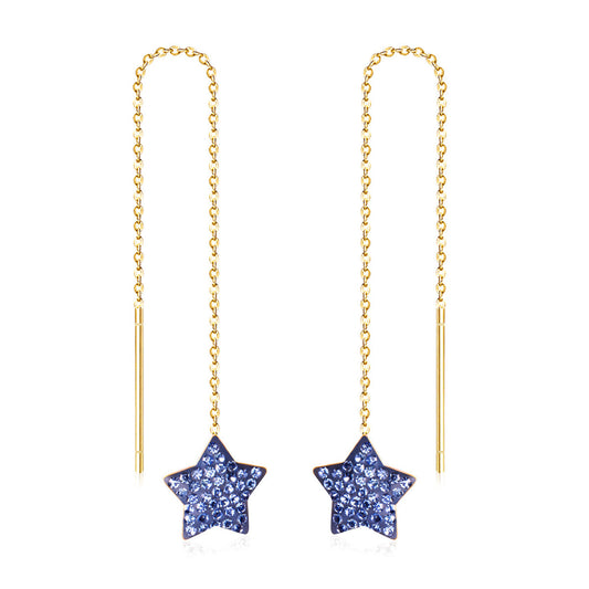 Blue Resin and Cubic Zirconia 18K Gold-Plated Star Ear Threader, gold drop earrings for women, front view