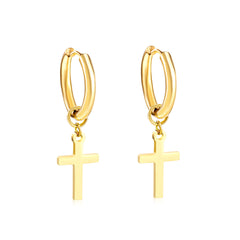 Stunning 18K gold-plated cross earrings that hug the earlobe, combining elegance with a meaningful design.