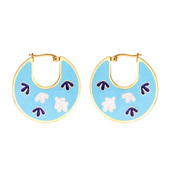 Lake Blue Enamel & 18K Gold-Plated Leaf Hoop Earrings
