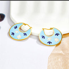 Lake Blue Enamel & 18K Gold-Plated Leaf Hoop Earrings