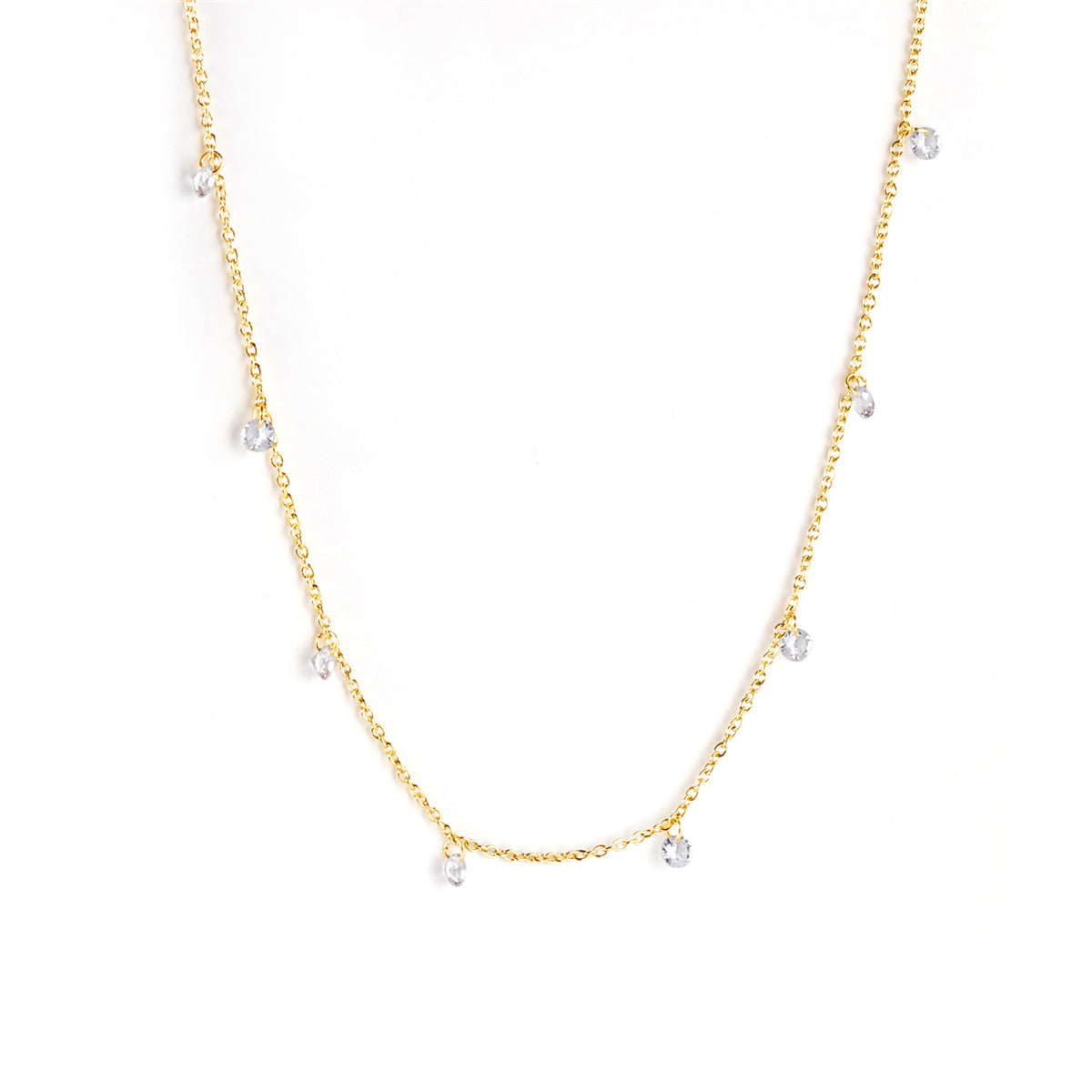 Cubic Zirconia & 18K Gold-Plated Round Station Necklace