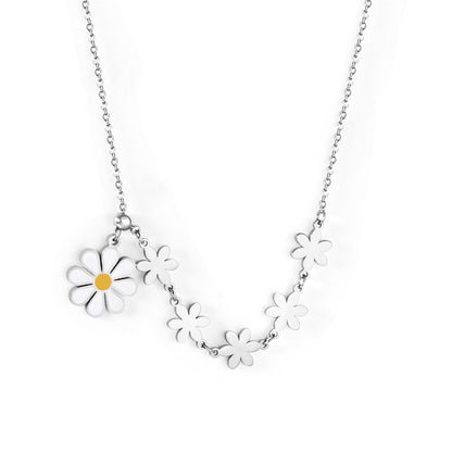 Yellow Enamel and Silver-Plated Linked Flower Pendant Necklace, silver pendant necklace for women, front view
