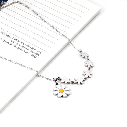 Yellow Enamel and Silver-Plated Linked Flower Pendant Necklace, silver pendant necklace for women, side view