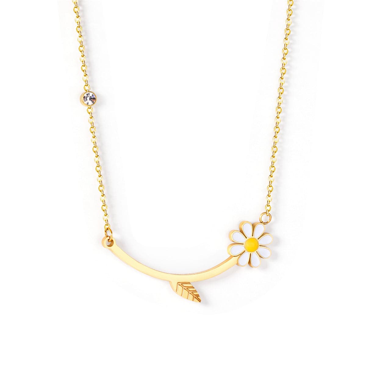 Yellow Enamel & 18K Gold-Plated Cubic Zirconia-Accent Mum Bar Necklace