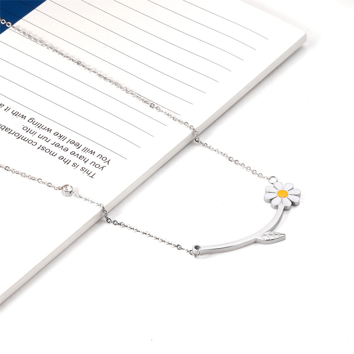 Yellow Enamel and Silver-Plated Cubic Zirconia-Accent Mum Bar Necklace, silver pendant necklace for women, side view