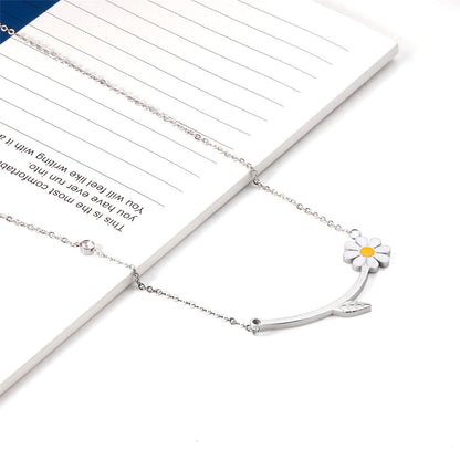 Yellow Enamel and Silver-Plated Cubic Zirconia-Accent Mum Bar Necklace, silver pendant necklace for women, side view