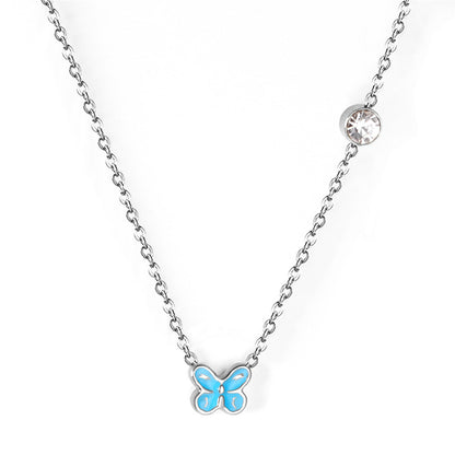 Lake Blue Enamel and Silver-Plated Cubic Zirconia-Accent Butterfly Pendant Necklace, silver pendant necklace..., front view