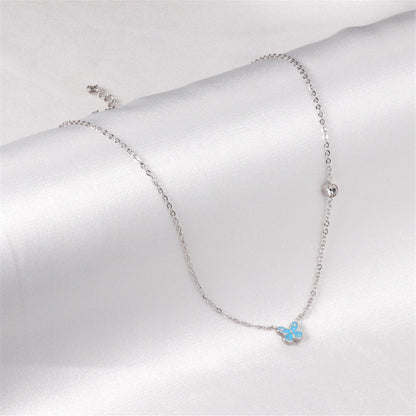 Lake Blue Enamel and Silver-Plated Cubic Zirconia-Accent Butterfly Pendant Necklace, silver pendant necklace..., side view