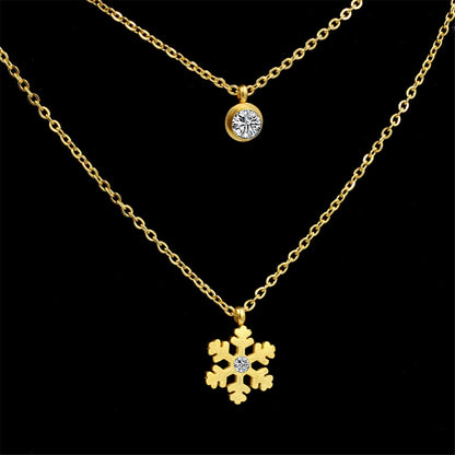 Cubic Zirconia and 18K Gold-Plated Layered Snowflake Pendant Necklace, gold pendant necklace for women, side view