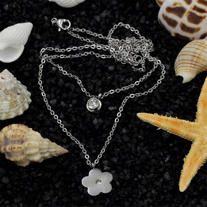 Cubic Zirconia and Silver-Plated Flower Layered Pendant Necklace, silver pendant necklace for women, side view