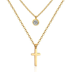 Cubic Zirconia & 18K Gold-Plated Cross Pendant Layered Necklace