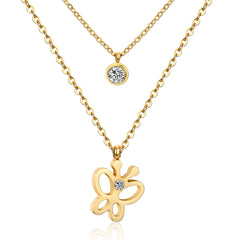 Cubic Zirconia & 18K Gold-Plated Butterfly Layered Pendant Necklace