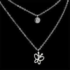 Cubic Zirconia & Silver-Plated Butterfly Layered Pendant Necklace