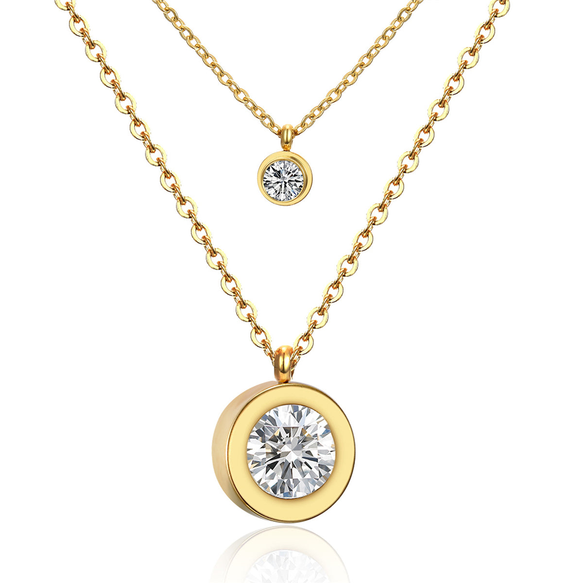 Cubic Zirconia and 18K Gold-Plated Round Layered Pendant Necklace, gold pendant necklace for women, front view
