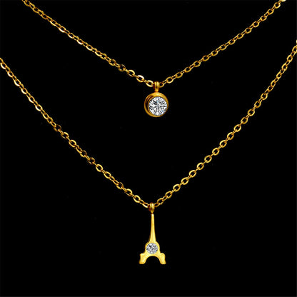 Cubic Zirconia and 18K Gold-Plated Tower Layered Pendant Necklace, gold pendant necklace for women, side view