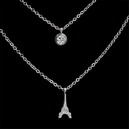 Cubic Zirconia and Silver-Plated Tower Layered Pendant Necklace, silver pendant necklace for women, side view