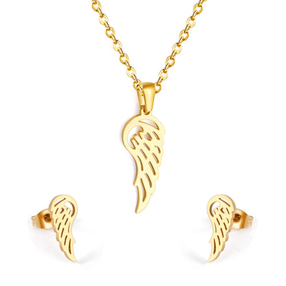 18K Gold-Plated Openwork Wing Stud Earrings Set, gold stud earrings for women, elegant gift for her, front view