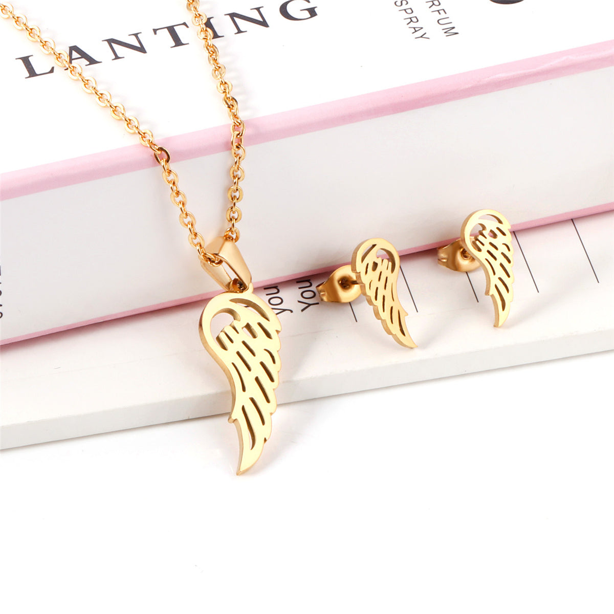 18K Gold-Plated Openwork Wing Stud Earrings Set, gold stud earrings for women, elegant gift for her, side view