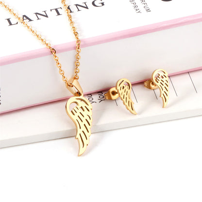 18K Gold-Plated Openwork Wing Stud Earrings Set, gold stud earrings for women, elegant gift for her, side view