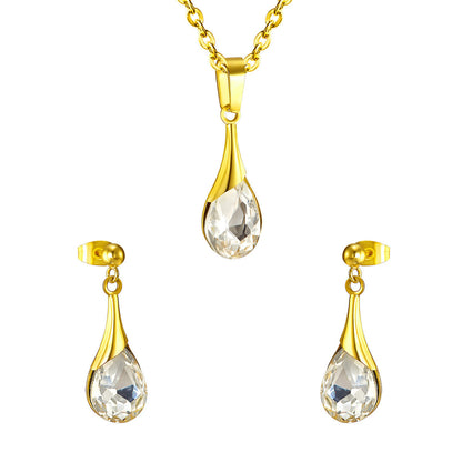Clear Crystal and 18K Gold-Plated Drop Earrings and Pendant Necklace, gold drop earrings for women, front view