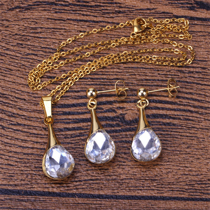 Clear Crystal and 18K Gold-Plated Drop Earrings and Pendant Necklace, gold drop earrings for women, side view