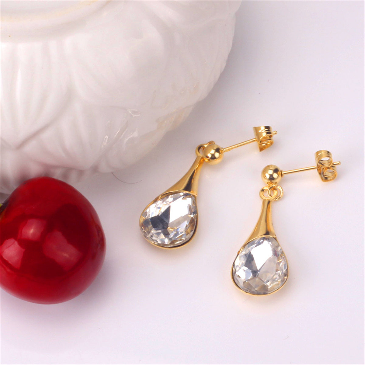 Clear Crystal and 18K Gold-Plated Drop Earrings and Pendant Necklace, gold drop earrings for women, lifestyle look