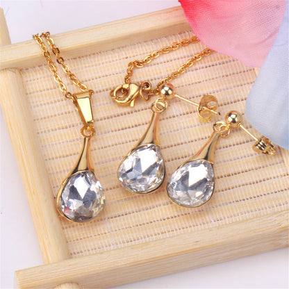 Clear Crystal and 18K Gold-Plated Drop Earrings and Pendant Necklace, gold drop earrings for women, styled look