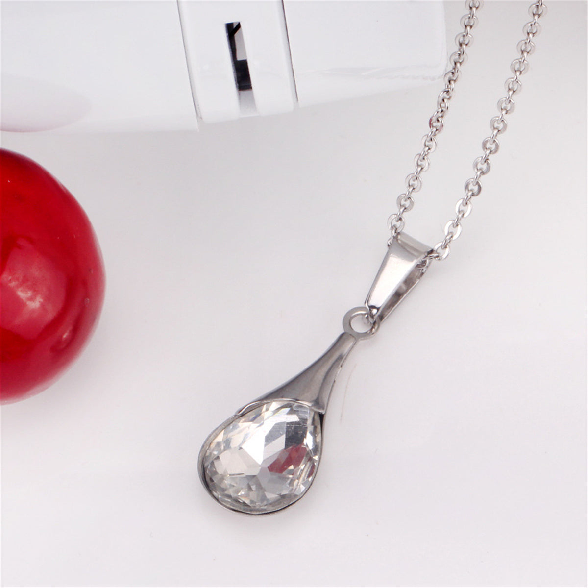 Clear Crystal and Silver-Plated Drop Earrings and Pendant Necklace, silver drop earrings for women, side view