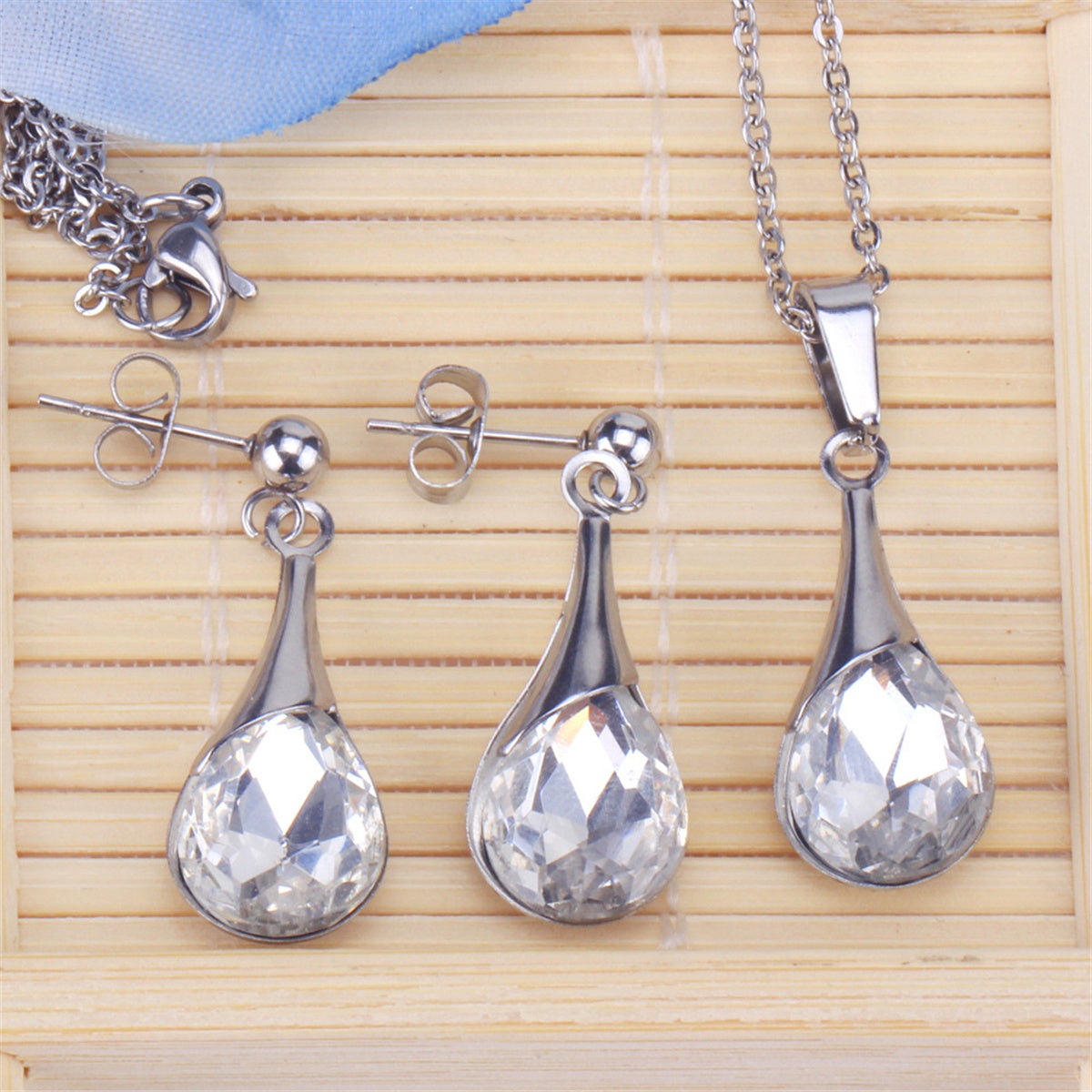 Clear Crystal and Silver-Plated Drop Earrings and Pendant Necklace, silver drop earrings for women, lifestyle look