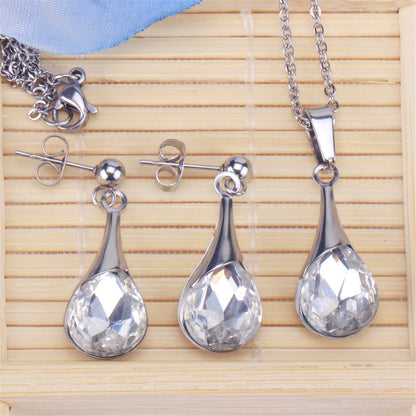 Clear Crystal and Silver-Plated Drop Earrings and Pendant Necklace, silver drop earrings for women, lifestyle look