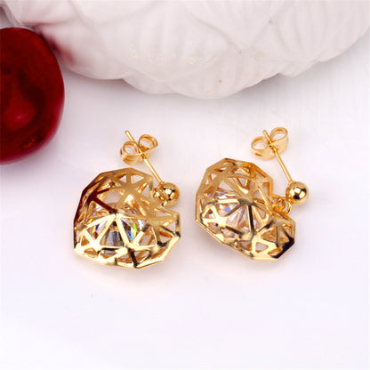 Clear Cubic Zirconia and 18K Gold-Plated Heart Drop Earrings and Pendant Necklace, gold drop earrings..., detail close-up