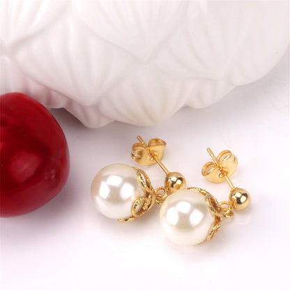 Pearl and 18K Gold-Plated Fruit Drop Earrings and Pendant Necklace, gold drop earrings for women, side view
