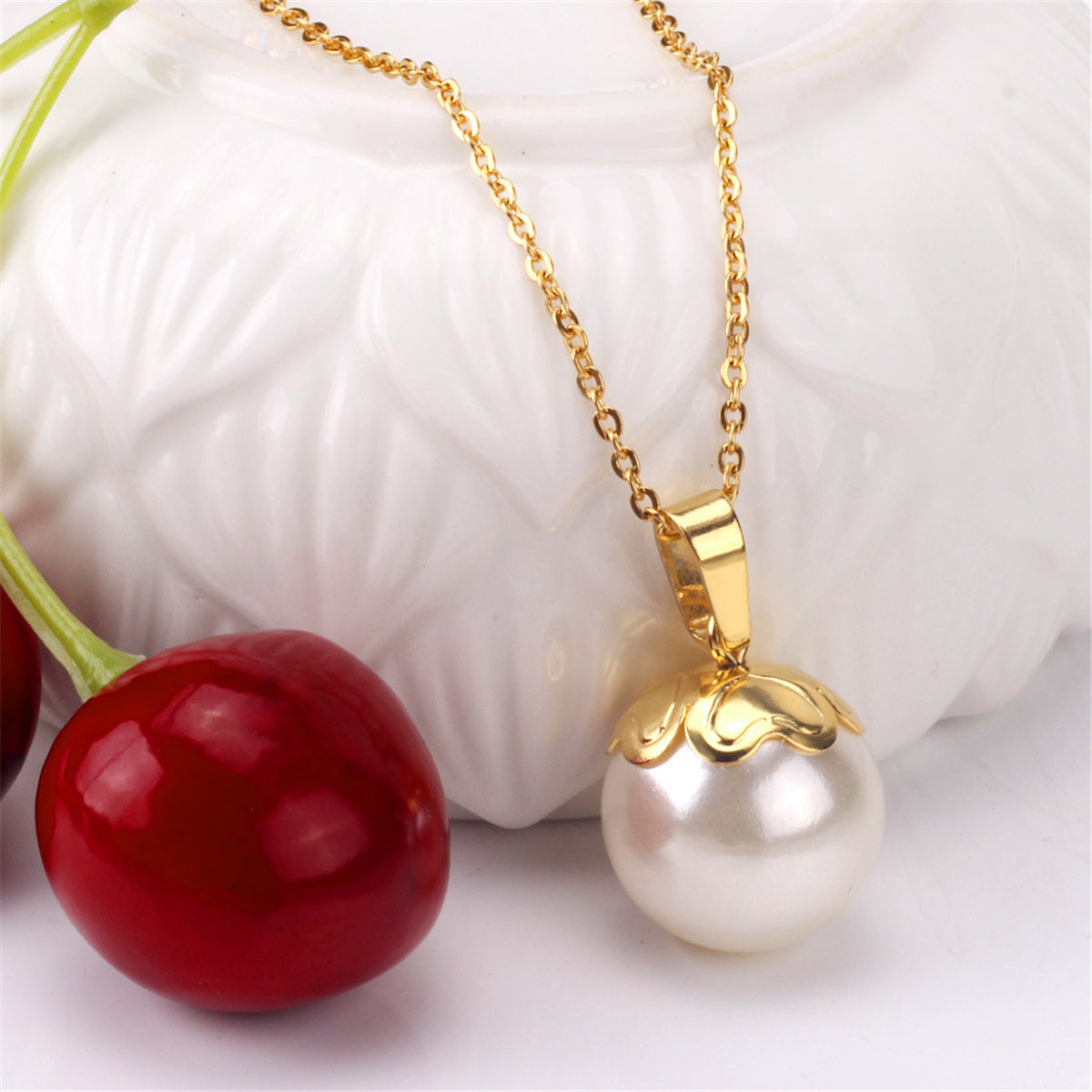 Pearl & 18K Gold-Plated Fruit Drop Earrings & Pendant Necklace