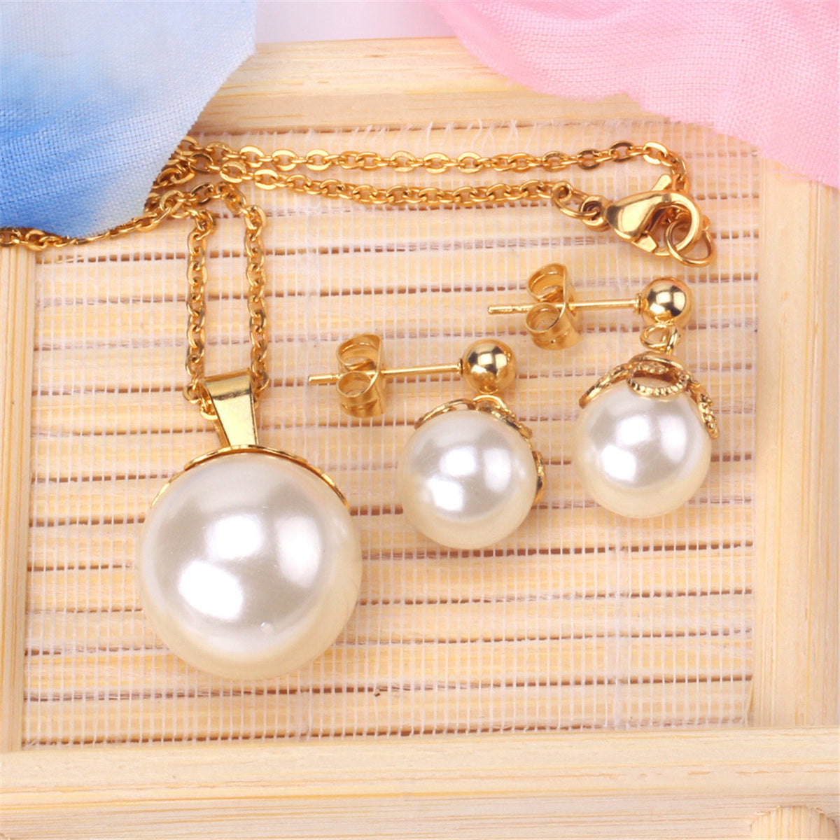 Pearl and 18K Gold-Plated Fruit Drop Earrings and Pendant Necklace, gold drop earrings for women, lifestyle look
