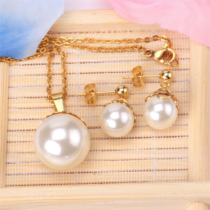 Pearl and 18K Gold-Plated Fruit Drop Earrings and Pendant Necklace, gold drop earrings for women, lifestyle look
